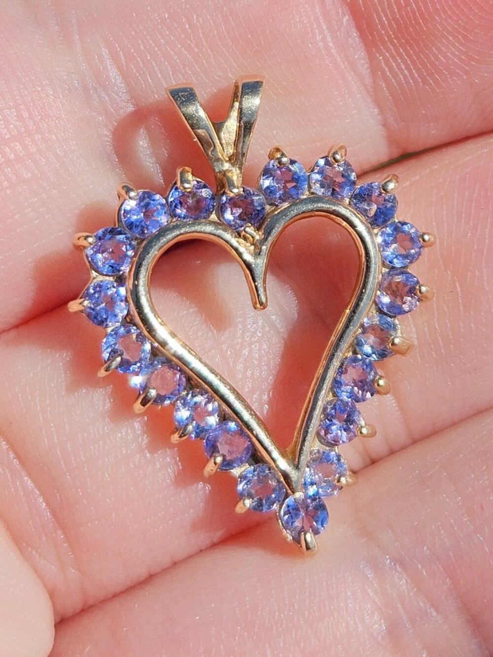 14K Tanzanite 💜 Yellow Gold Open Heart Cocktail Pendant Charm 20x23mm